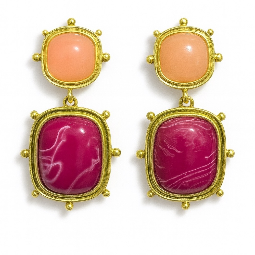 ⚜️ Gold and Pink Statement Earrings